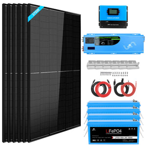 SunGold Power SGK-PRO62 Off Grid Solar Kit 6000W 24VDC 120V/240V LiFePO4 10.24KWH Lithium Battery 6 X 370 Watt Solar Panels