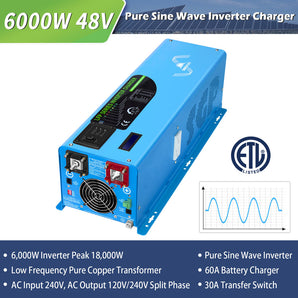 SunGold Power | Off-Grid Solar Kit 6000W | 48VDC | 120V/240V | LifePo4 10.48KWH Power Wall Lithium Battery | 8 X 370W Solar Panels