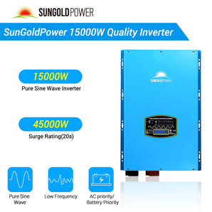 SunGold Power Off-Grid Solar Kit 15000W 48VDC 120V/240V LifePo4 20.48KWH Lithium Battery 18 X 415 Watts Solar Panels SGR-15K20E