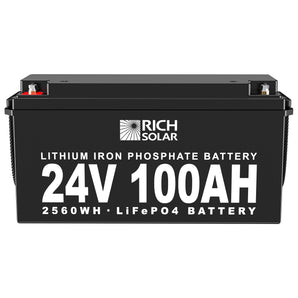 Rich Solar 24V 100Ah LiFePO4 Lithium Iron Phosphate Battery | Long Cycle Life, High Amp Capacity, Safe & Reliable | RVs, Boats, Off-Grid Backup Power