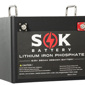 SOK Battery 12v 280ah Lithium Battery with Bluetooth & Built-In Heater (Metal Box)