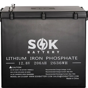 SOK Battery | Marine Grade SOK 206AH Battery | 12V LiFePO4 Battery | Plastic Box & Bluetooth