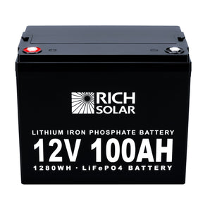 Rich Solar 12V 100Ah LiFePO4 Lithium Iron Phosphate Battery | Long Cycle Life, High Amp Capacity, Stable Output Voltage