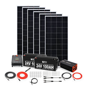 Rich Solar 6 Panel Complete Solar Kit |1200 Watt 24V| High-Efficiency Monocrystalline Panels | 60A MPPT Controller | 3000W Inverter | 200AH LB