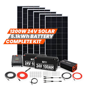 Rich Solar 6 Panel Complete Solar Kit |1200 Watt 24V| High-Efficiency Monocrystalline Panels | 60A MPPT Controller | 3000W Inverter | 200AH LB