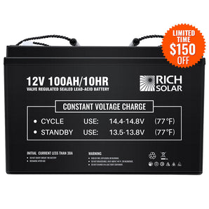 Rich Solar 12V 100Ah Deep Cycle AGM Battery | Maintenance-Free, Long-Life, High-Performance Battery for Solar Panels, RVs, Boats, and More
