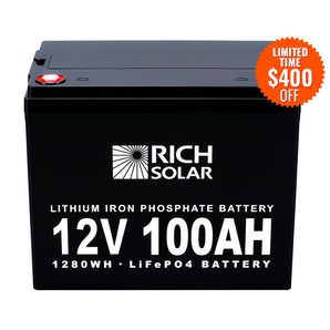 Rich Solar 12V 100Ah LiFePO4 Lithium Iron Phosphate Battery | Long Cycle Life, High Amp Capacity, Stable Output Voltage