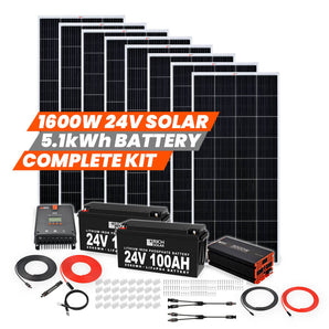 Rich Solar 8 Panel Complete Solar Kit | 1600 Watt 24V | High-Efficiency Monocrystalline Panels | 60A MPPT Controller | 3000W 24V Inverter