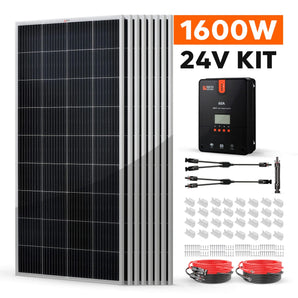 Rich Solar 8 Panel Solar Kit | 1600 Watt - High-Efficiency 24V Complete Kit with 8 Monocrystalline Panels, 60A MPPT Controller, and 400AH Battery Bank