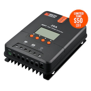 Rich Solar 20 Amp MPPT Solar Charge Controller | 12V/24V DC Input | Compatible with Gel, Sealed, Flooded, and Lithium Batteries