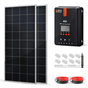 Rich Solar 2 Panel Solar Kit | 400 Watt | High-Efficiency Monocrystalline Panels, 40A MPPT Controller, 200AH Lithium Battery