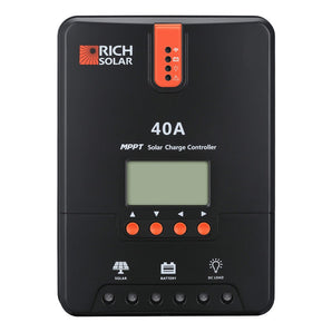 Rich Solar 40 Amp MPPT Solar Charge Controller for 12V/24V Systems with LCD Display, Wide Compatibility, and Advanced Protection