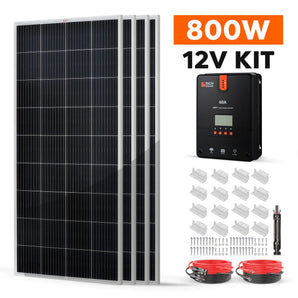 Rich Solar 4 Panel Solar Kit | 800 Watt | Complete Off-Grid Solar System for RVs, Boats, Tiny Homes | 60A MPPT Charge Controller, 2000W Inverter