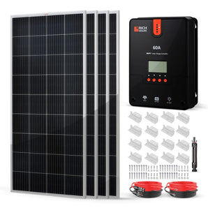 Rich Solar 4 Panel Solar Kit | 800 Watt | Complete Off-Grid Solar System for RVs, Boats, Tiny Homes | 60A MPPT Charge Controller, 2000W Inverter