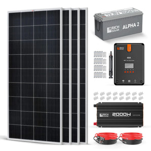 Rich Solar 4 Panel Complete Solar Kit |  800 Watt for RVs, Boats, Cabins, and Off-Grid Homes | 60A MPPT Controller | 2000W Inverter | 200AH LB