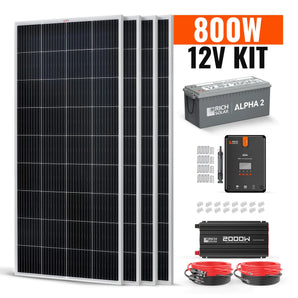 Rich Solar 4 Panel Complete Solar Kit |  800 Watt for RVs, Boats, Cabins, and Off-Grid Homes | 60A MPPT Controller | 2000W Inverter | 200AH LB