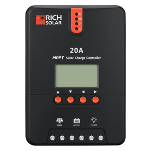 Rich Solar 20 Amp MPPT Solar Charge Controller | 12V/24V DC Input | Compatible with Gel, Sealed, Flooded, and Lithium Batteries
